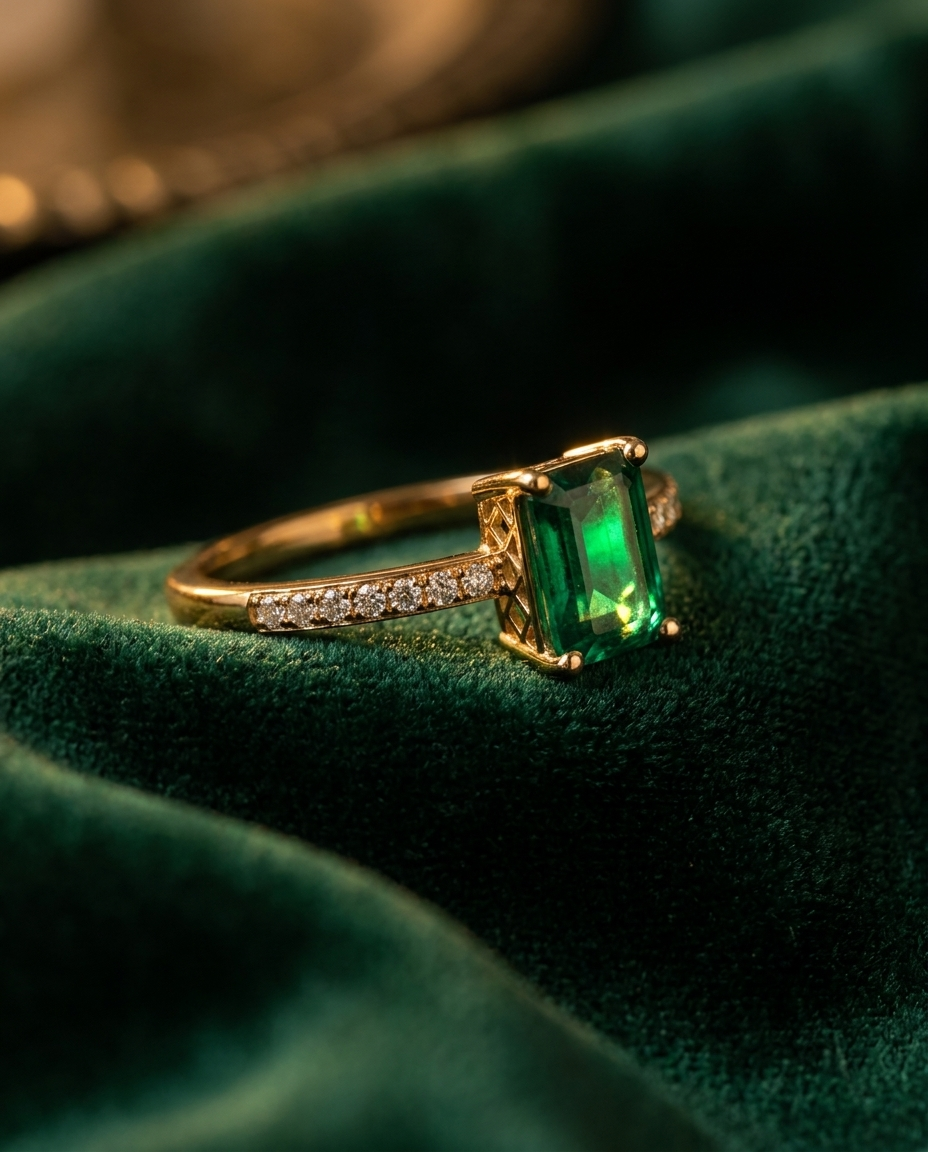 Bague NOUR Signature — émeraude et vermeil or 18k, ZAAYNAA